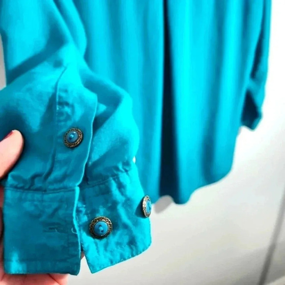 CLEARANCE Express Compagnie Internacionale Aqua Blue Blouse Button-down - Picture 8 of 13